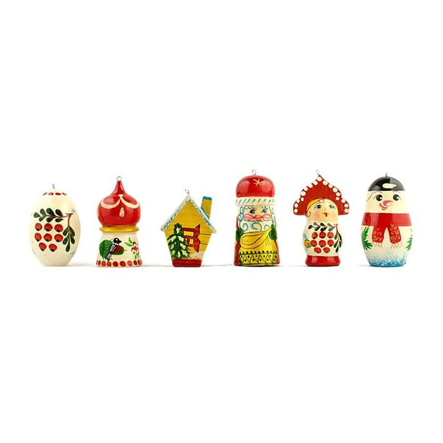 6 Mixed Wooden Christmas Ornaments in Multi color,  shape