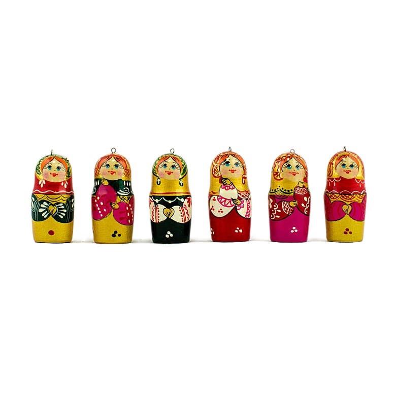 Wooden Set of 6 Nesting Dolls Christmas Ornaments Matryoshka 2.15 Inches in Multi color,  shape