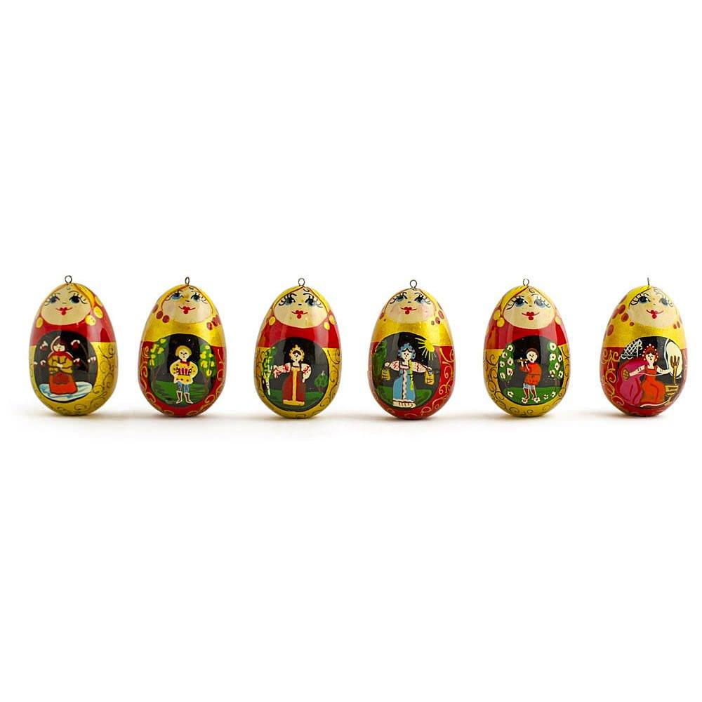 6 Fairy Tales Wooden  Dolls Christmas Ornaments 2.25 Inches in Multi color,  shape
