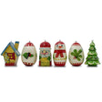 6 Hand Painted Wooden Christmas Ornaments 2.25 Inches in Multi color,  shape