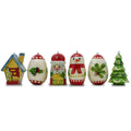 6 Hand Painted Wooden Christmas Ornaments 2.25 Inches in Multi color Figurine