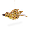 Wood 6-Inch Long Golden Bird Christmas Ornament, Hand Painted Wooden Decoration in Gold color