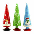 Set of 3 Wooden Tabletop Christmas Trees 8.5 Inches in Multi color Triangle