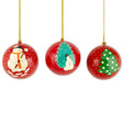 Wood Set of 3 Snowmen and Christmas Tree Wooden Christmas Ball Ornaments in Multi color Round