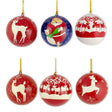 Set of 6 Santa and Reindeer Wooden Christmas Ball Ornaments in Multi color, Round shape