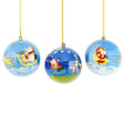 Set of 3 Santa Sleigh and Reindeer Wooden Christmas Ball Ornaments in Multi color Round