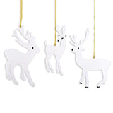 Set of 3 White Deer Wooden Christmas Ornaments 7 Inches in White color,  shape