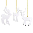 Set of 3 White Deer Wooden Christmas Ornaments 7 Inches in White color