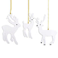 Set of 3 White Deer Wooden Christmas Ornaments 7 Inches in White color Figurine