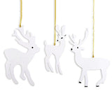 Set of 3 White Deer Wooden Christmas Ornaments 7 Inches in White color
