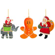 Set of 3 Santa, Gingerbread and Elephant Wooden Christmas Ornaments in Orange color,  shape