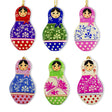 6 Matryoshka Dolls Wooden Christmas Ornaments in Multi color,  shape