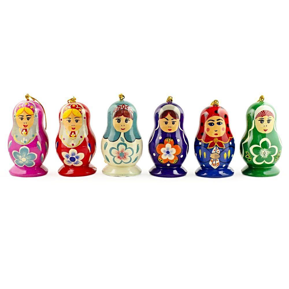 6 Wooden Dolls Christmas Ornaments in Multi color