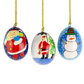 3 Wooden Egg Christmas Ornaments Santa, Christmas Tree and Snowman in Multi color Oval