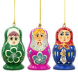 3 Dolls Matryoshka Wooden Christmas Ornaments in Multi color,  shape