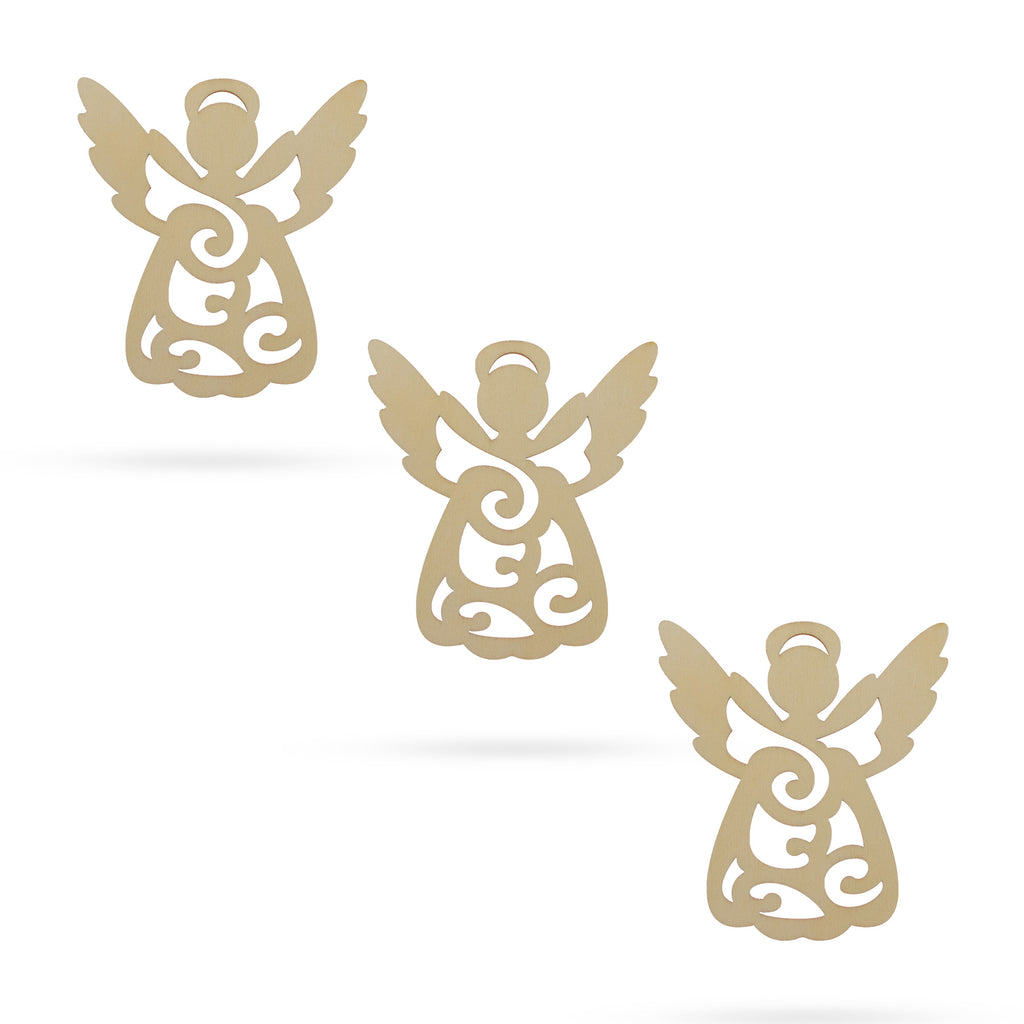 3 Angels Unfinished Wooden Shapes Craft Cutouts DIY 3D Plaques 4 Inches in Beige color