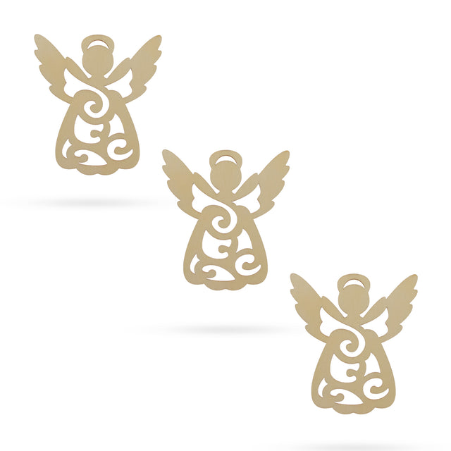 3 Angels Unfinished Wooden Shapes Craft Cutouts DIY Unpainted 3D Plaques 4 Inches in  color