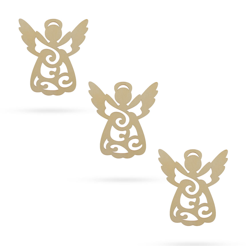 3 Angels Unfinished Wooden Shapes Craft Cutouts DIY Unpainted 3D Plaques 4 Inches in  color