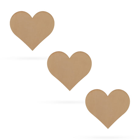 Wood 3 Hearts Unfinished Wooden Shapes Craft Cutouts DIY Unpainted 3D Plaques 4 Inches in Beige color Heart