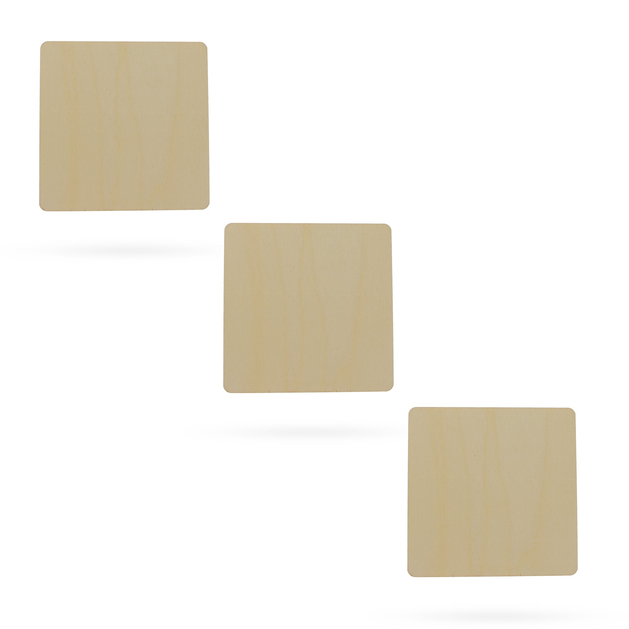 3 Squares Unfinished Wooden Shapes Craft Cutouts DIY Unpainted 3D Plaques 4 Inches in Beige color Square