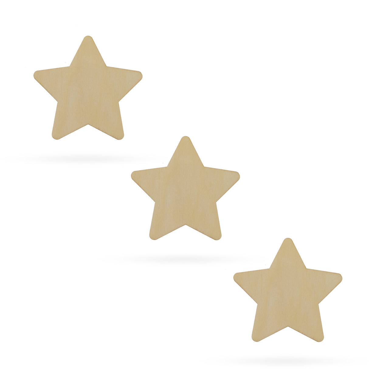 Wood 3 Stars Unfinished Wooden Shapes Craft Cutouts DIY Unpainted 3D Plaques 4 Inches in Beige color Star