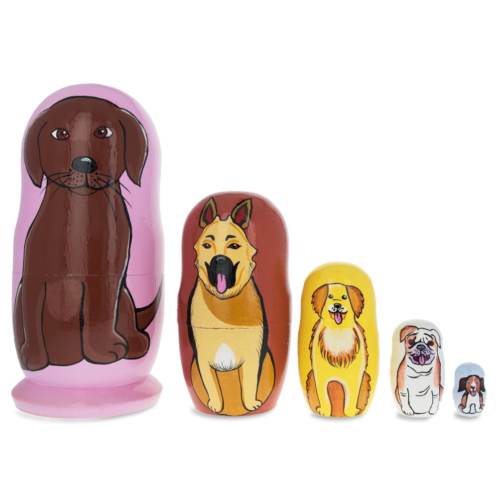 Five Dogs Wooden Nesting Dolls 5.75 Inches in Multi color
