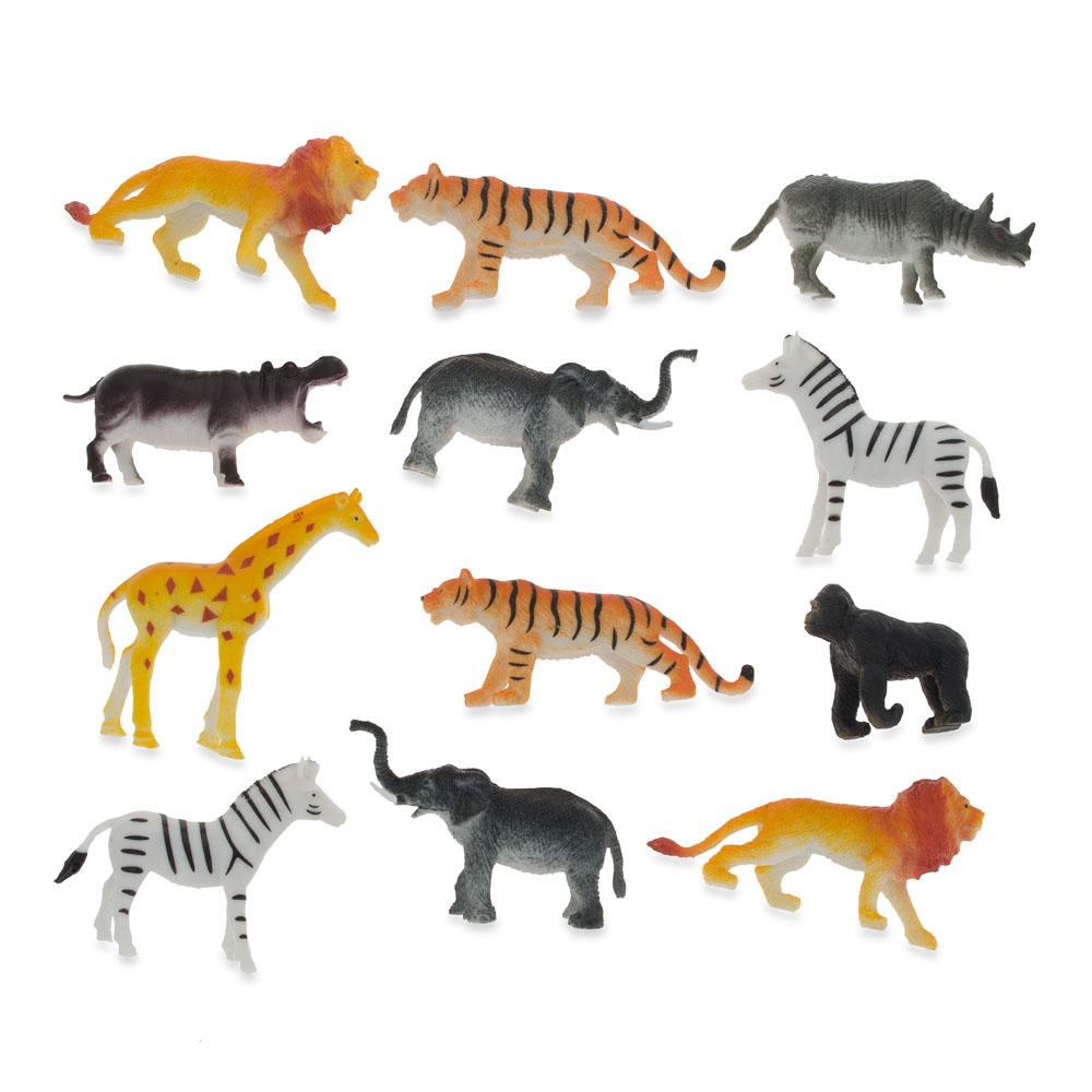 Set of 12 Miniature Assorted Resin Jungle Animals Figurines 2 Inches in Multi color,  shape