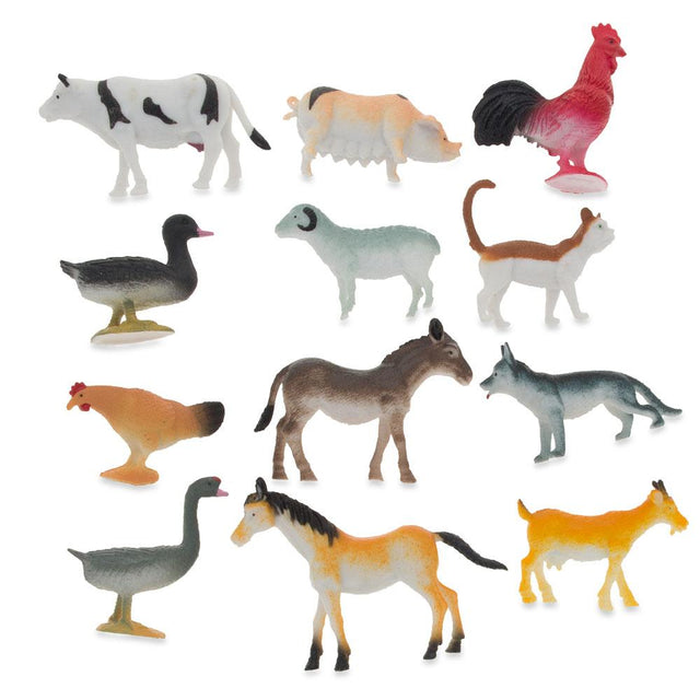 Set of 12 Miniature Resin Farm Animal Figurines 2 Inches in Multi color