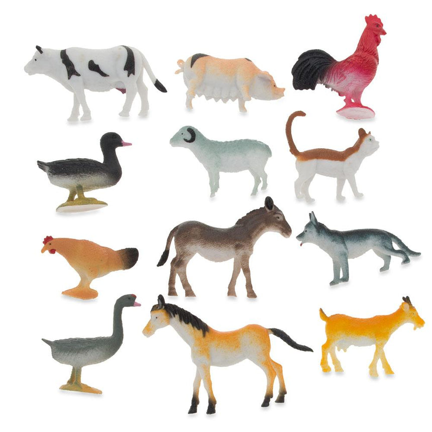Set of 12 Miniature Resin Farm Animal Figurines 2 Inches in Multi color