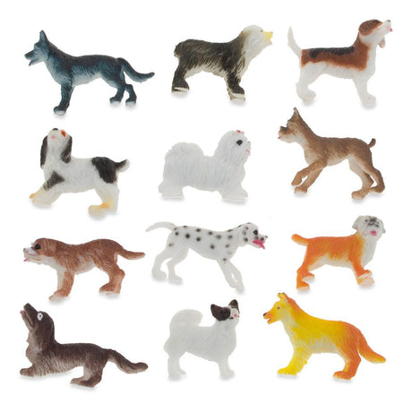 Set of 12 Miniature Resin Dog Figurines 2 Inches in Multi color,  shape