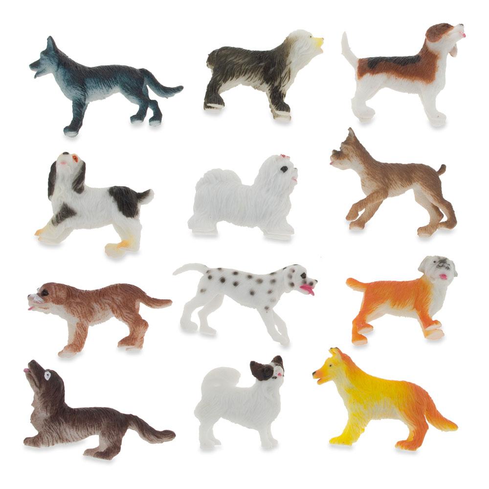 Resin Set of 12 Miniature Resin Dog Figurines 2 Inches in Multi color