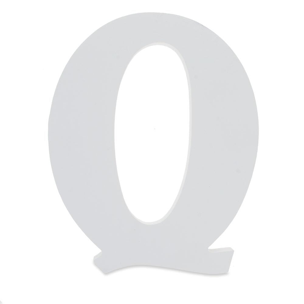 Courier Font White Color Wooden Letter Q (6 Inches) in White color,  shape