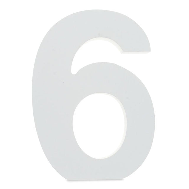 Courier Font White Color Wooden Number 6 (6 Inches) in White color,  shape