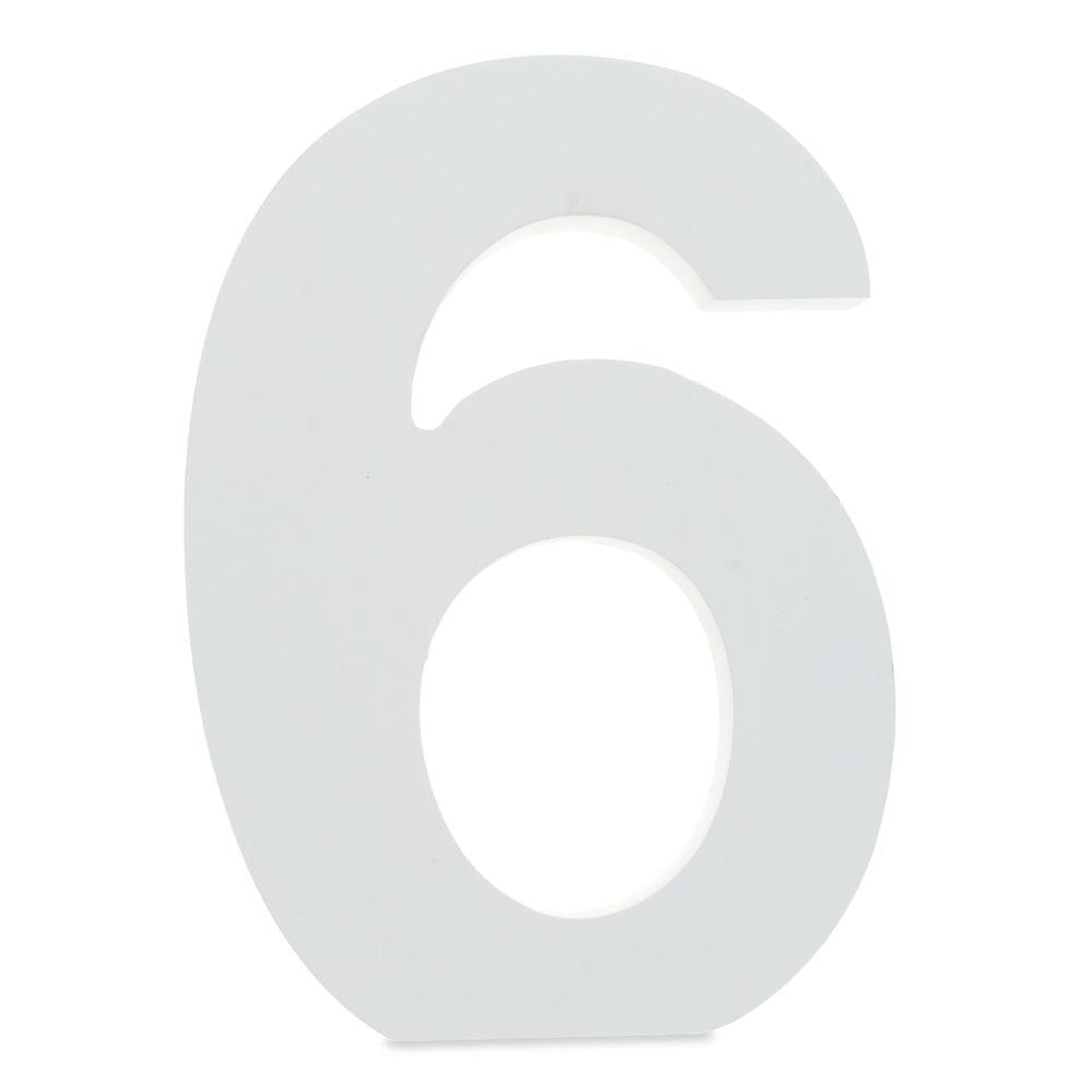 Courier Font White Color Wooden Number 6 (6 Inches) in White color,  shape