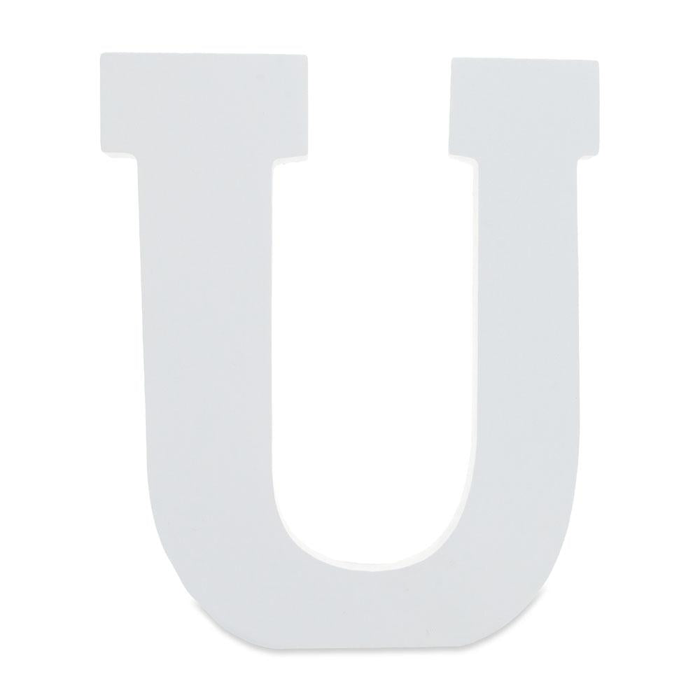Courier Font White Color Wooden Letter U (6 Inches) in White color,  shape
