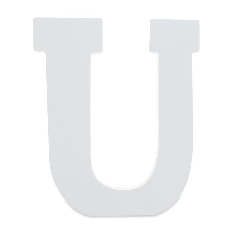 Courier Font White Color Wooden Letter U (6 Inches) in White color,  shape
