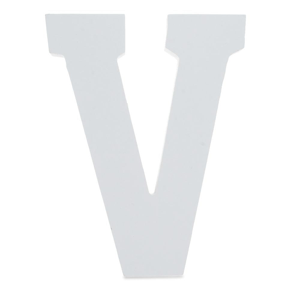 Courier Font White Color Wooden Letter V (6 Inches) in White color