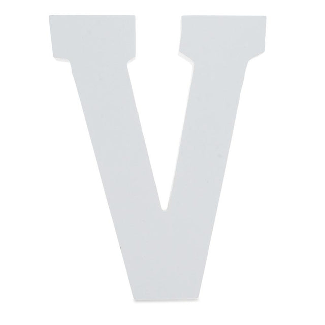 Courier Font White Color Wooden Letter V (6 Inches) in White color