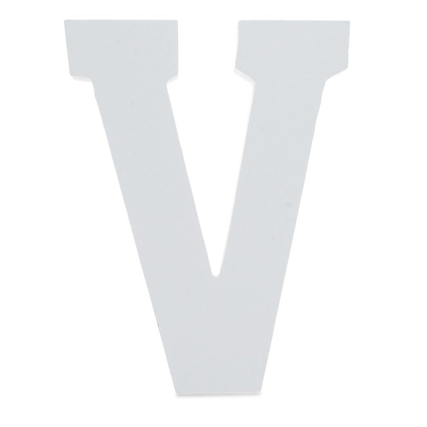 Courier Font White Color Wooden Letter V (6 Inches) in White color