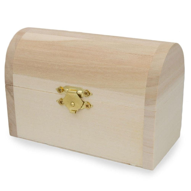 Unfinished Wooden Jewelry or Storage Trinket Gift Box Chest with Clasp DIY Unpainted Craft 4.75 Inches Long in Beige color,  shape