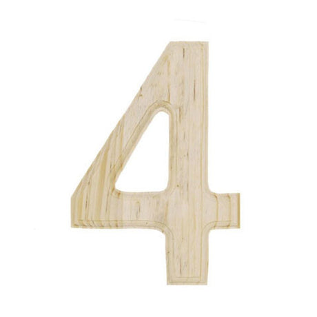 Unfinished Unpainted Wooden Number 4 (Four) 6 Inches in Beige color,  shape