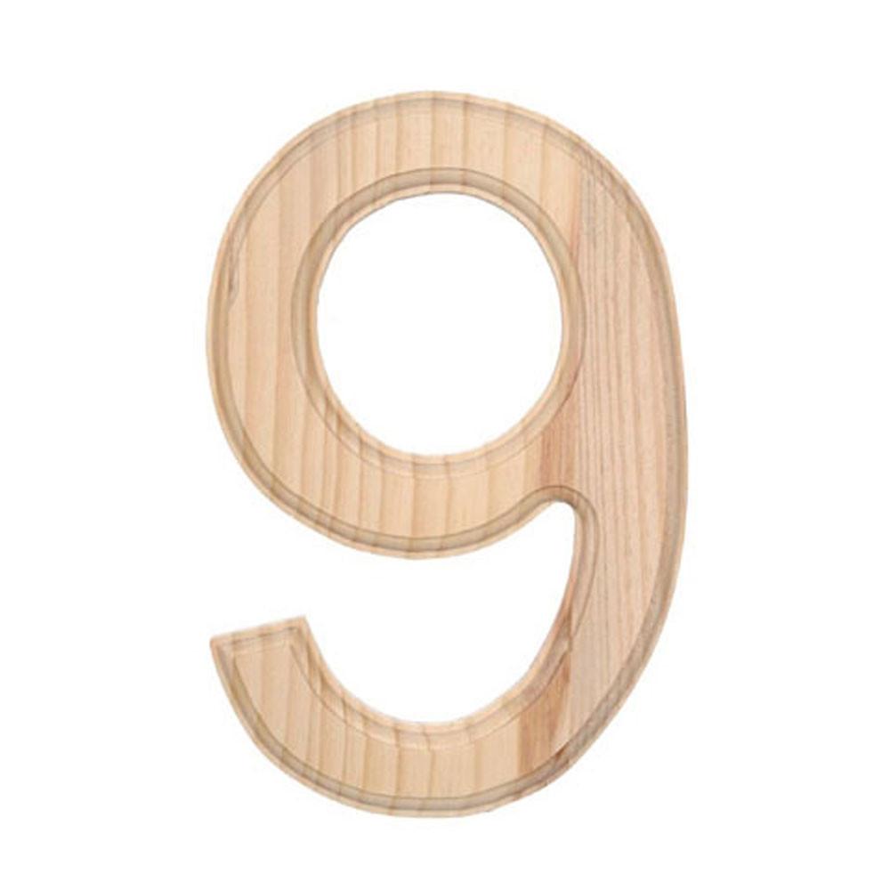 Wood Unfinished Wooden Number 9 (Nine) 6 Inches in Beige color