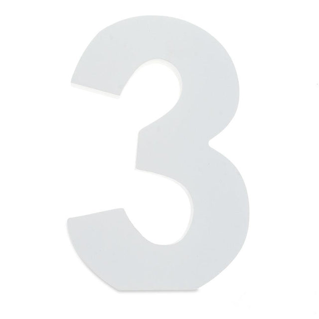 Courier Font White Color Wooden Number 3 (6 Inches) in White color,  shape