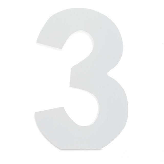 Courier Font White Color Wooden Number 3 (6 Inches) in White color
