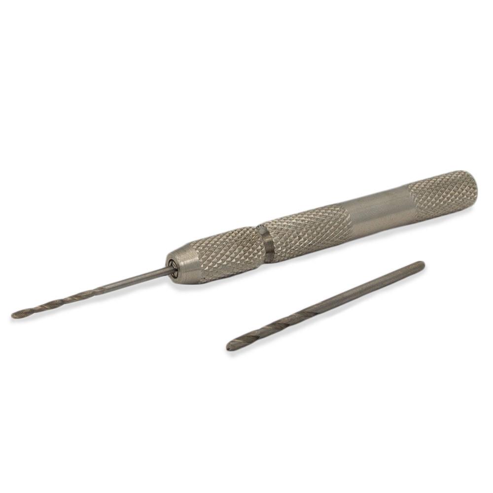 Wood and Leather Miniature Metal Hand Drill in Gray color,  shape
