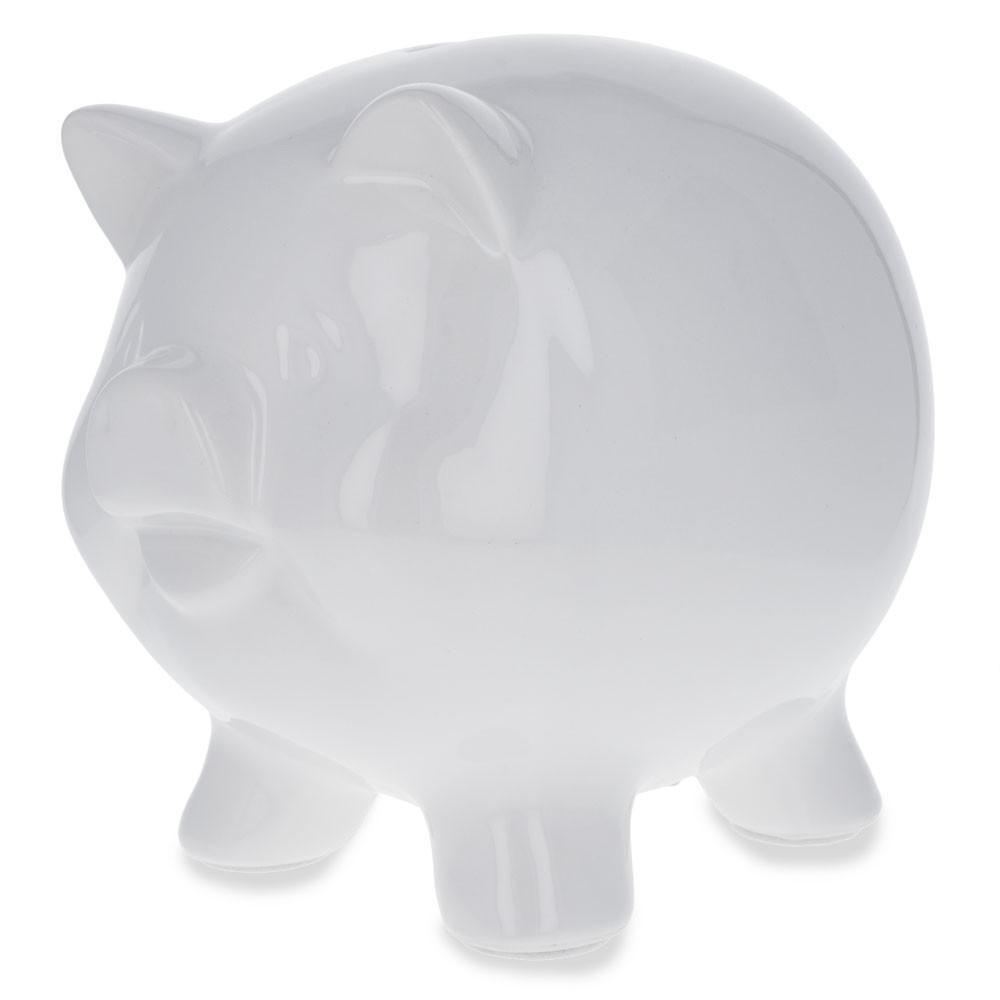 Unpainted White Ceramic Piggy Bank DIY Craft 5.75 Inches in White color Oval, Animal