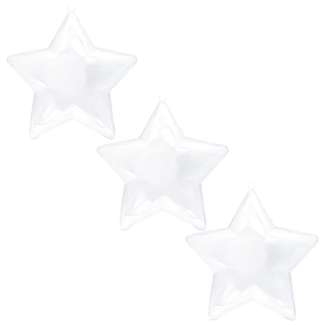Plastic Set of 3 Openable Fillable Clear Plastic Star Christmas Ornaments DIY Craft 3.5 Inches in Clear color Star