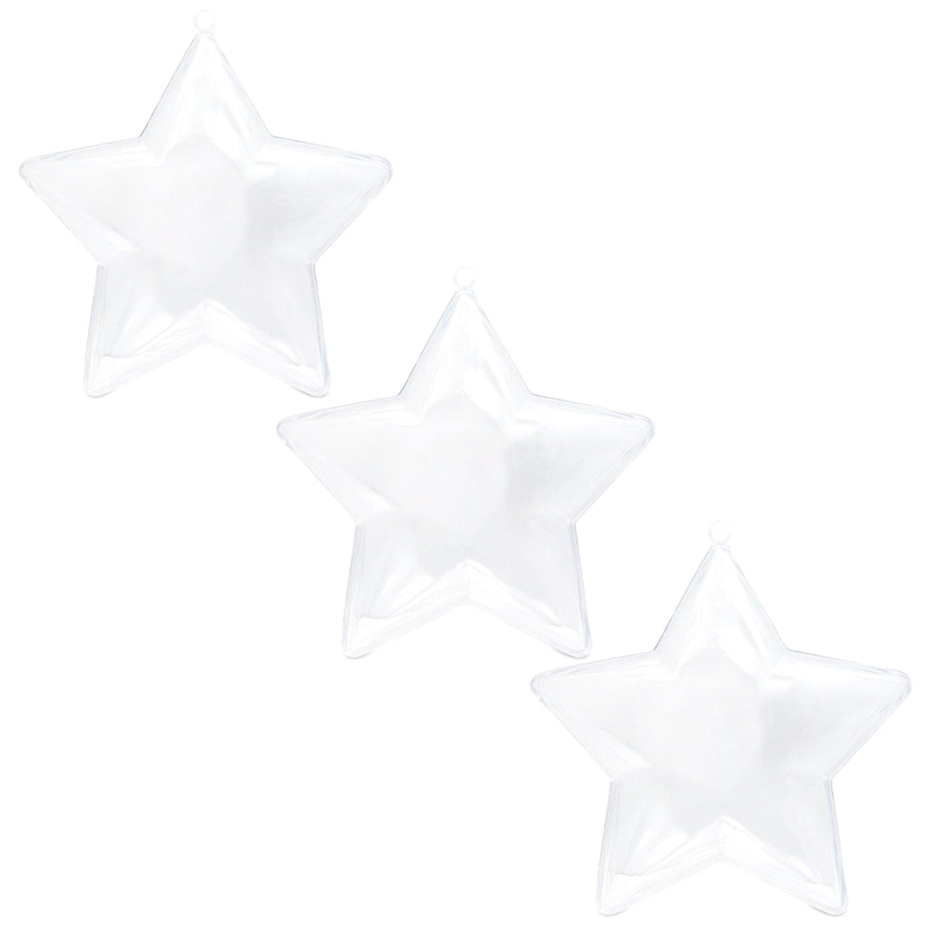 Set of 3 Openable Fillable Clear Plastic Star Christmas Ornaments DIY Craft 3.5 Inches in Clear color Star