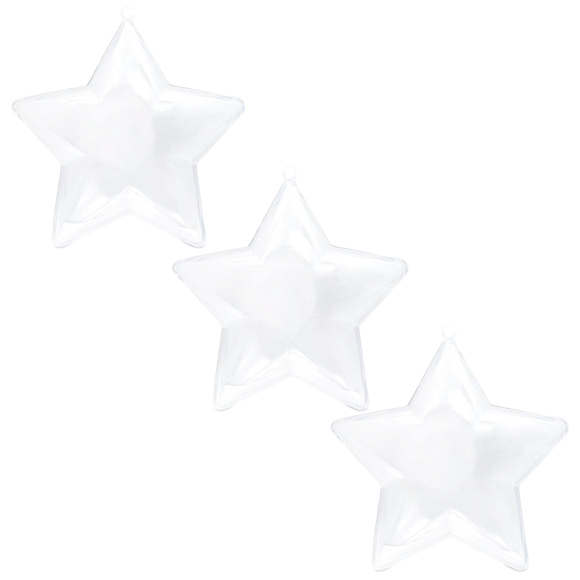 Set of 3 Openable Fillable Clear Plastic Star Christmas Ornaments DIY Craft 3.5 Inches in Clear color Star