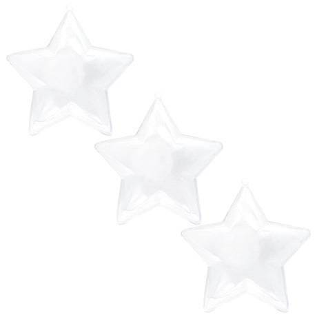 Set of 3 Openable Fillable Clear Plastic Star Christmas Ornaments DIY Craft 3.5 Inches in Clear color Star